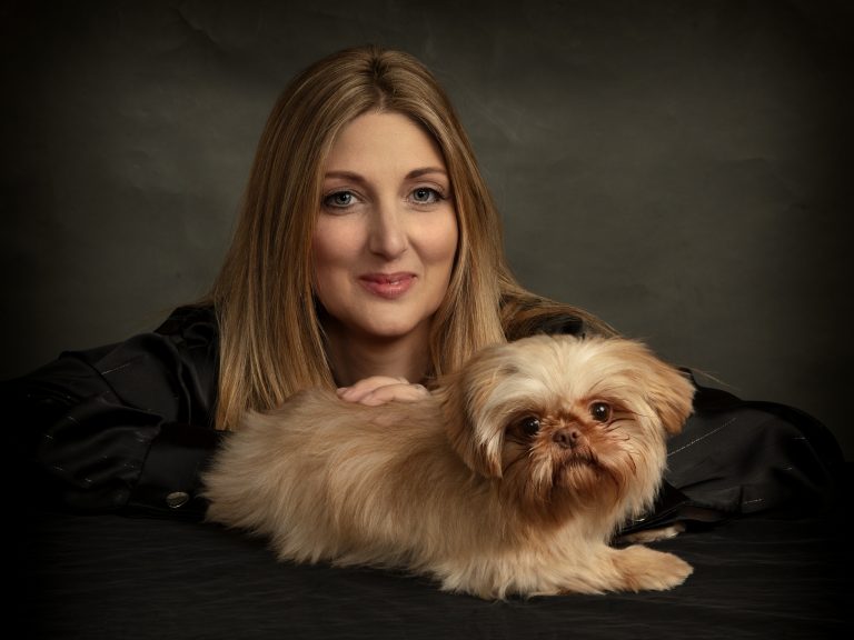 Close‑up portrait of a dog in a calm studio session by a dog photographer Rugby