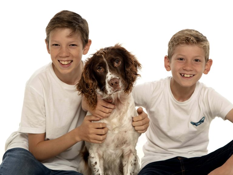 Dog included in indoor family photoshoot at Leicester studio with John Jenkins Photography