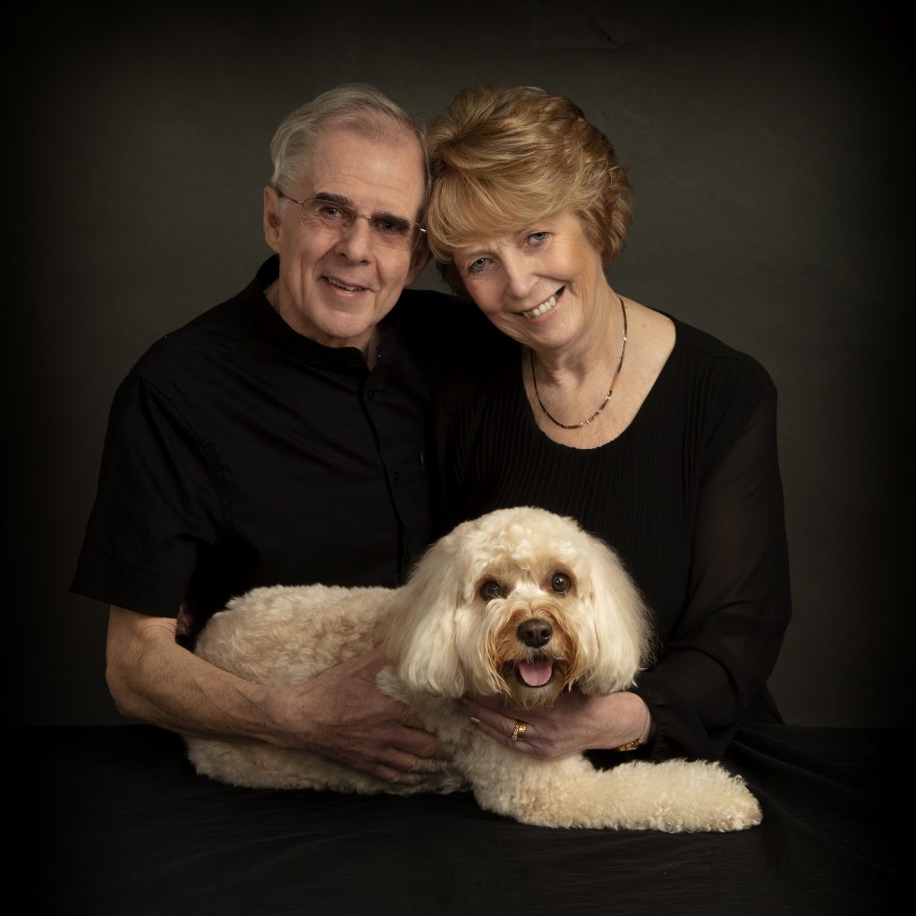 Artistic black‑background dog portrait by dog photographer Rugby studio
