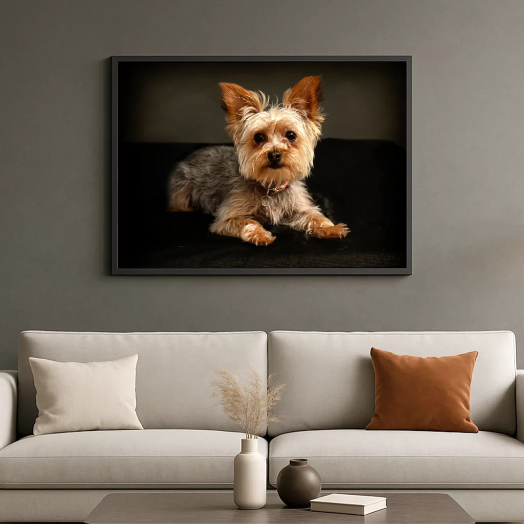 Close up portrait showing expressive dog eyes